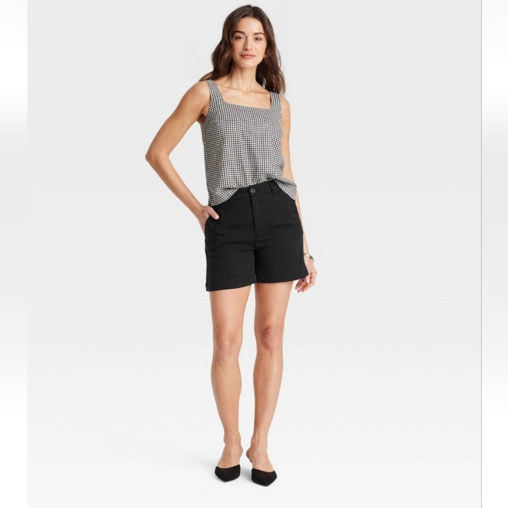 Women's High-Rise Flat-Front Chino Shorts -A New Day Black 8: Lightweight Twill